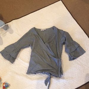 Ann Taylor LOFT Black and White Wrap/Tie Blouse